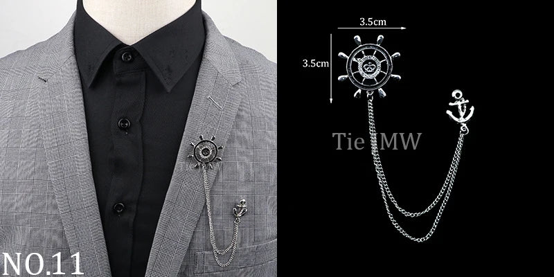 Man Brooch Cross Suit Tassel Chain Lapel Pin Suit Shirt Collar Brooch Badge Retro Pins Wedding Party Dance Neckwear Accessories