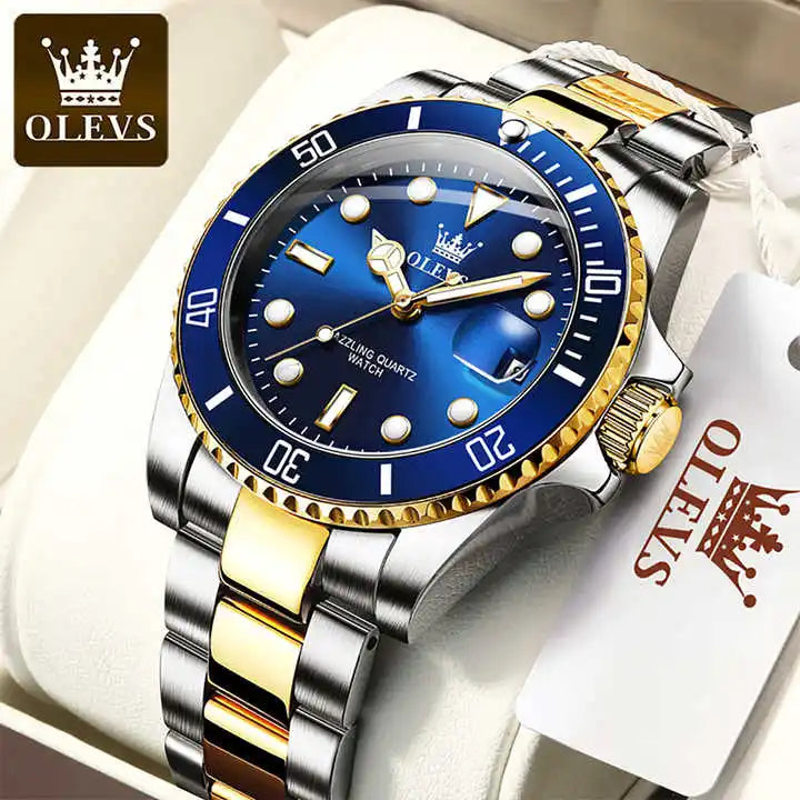 OLEVS Top Brand Men's Watch Quartz Stainless Steel Green Watches for Men Luxury Business Luminous Waterproof Wristwatch Reloj