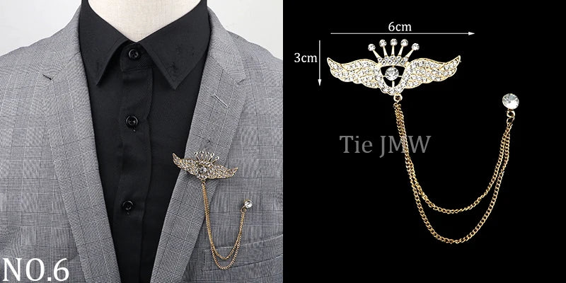 Man Brooch Cross Suit Tassel Chain Lapel Pin Suit Shirt Collar Brooch Badge Retro Pins Wedding Party Dance Neckwear Accessories