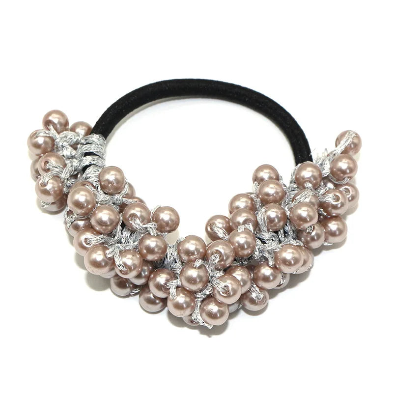 Cute Woman Big Pearl Rhinestone Elastic Hair Ties Luxury Hairband Scrunchies Girls Ponytail Holders Rubber Band Hair Accessories
