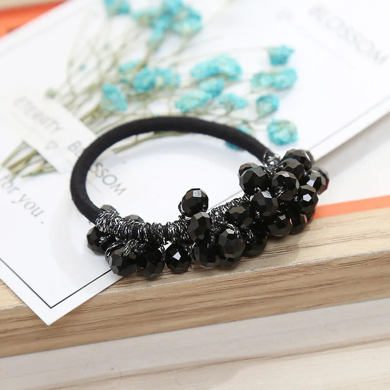 Cute Woman Big Pearl Rhinestone Elastic Hair Ties Luxury Hairband Scrunchies Girls Ponytail Holders Rubber Band Hair Accessories