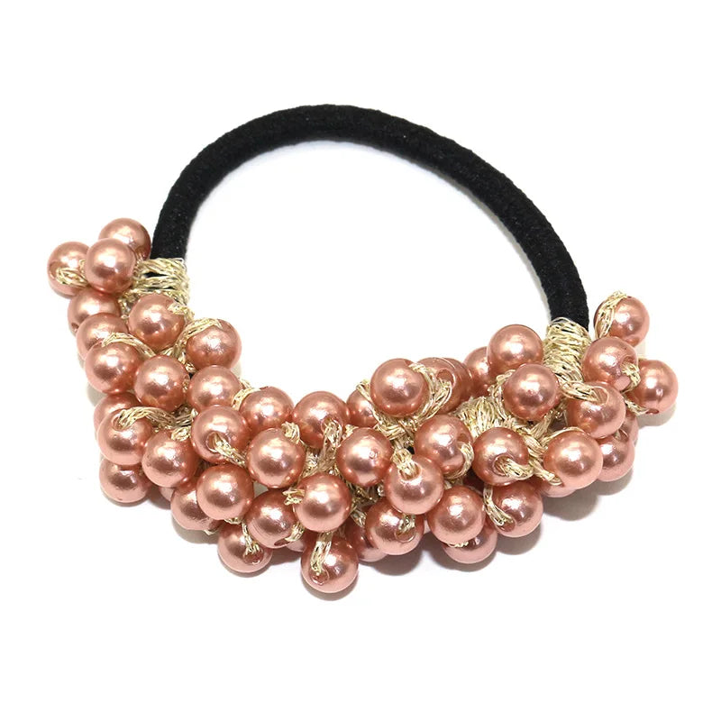 Cute Woman Big Pearl Rhinestone Elastic Hair Ties Luxury Hairband Scrunchies Girls Ponytail Holders Rubber Band Hair Accessories