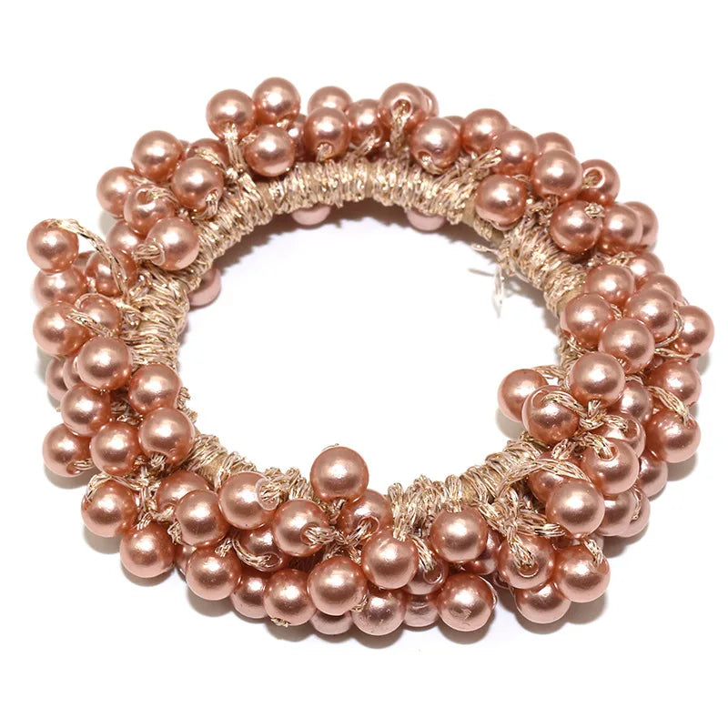 Cute Woman Big Pearl Rhinestone Elastic Hair Ties Luxury Hairband Scrunchies Girls Ponytail Holders Rubber Band Hair Accessories