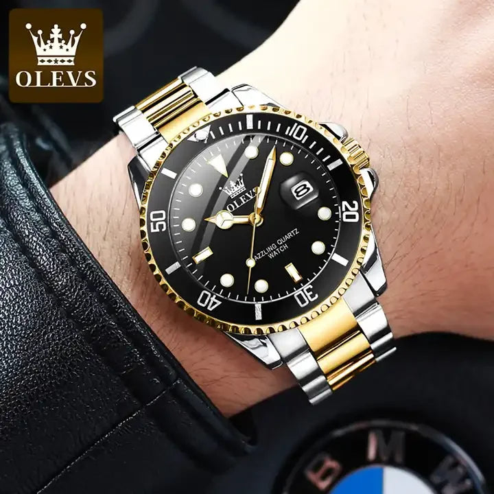 OLEVS Top Brand Men's Watch Quartz Stainless Steel Green Watches for Men Luxury Business Luminous Waterproof Wristwatch Reloj