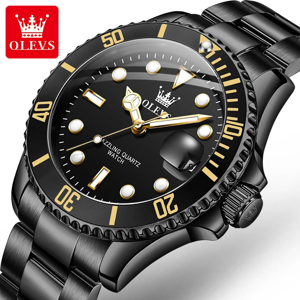 Fashion Business Men WristWatch OLEVS Brand 5885 Stainless Steel Strap Quartz Waterproof Analog Watch for Men