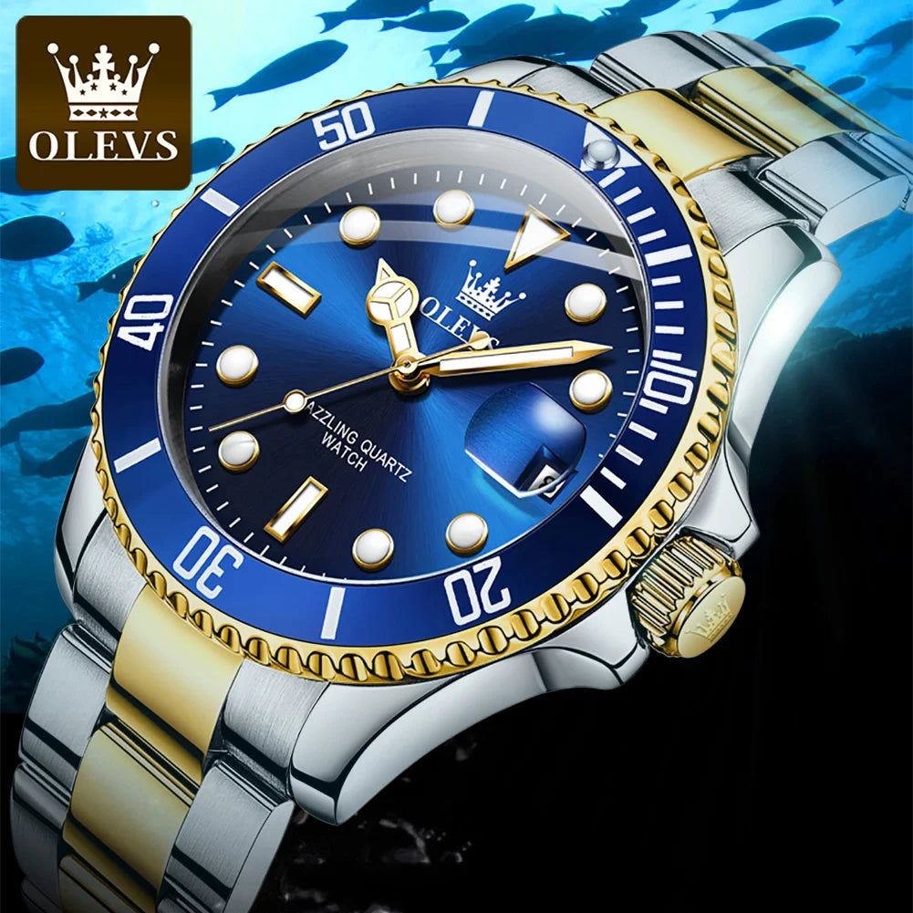 Fashion Business Men WristWatch OLEVS Brand 5885 Stainless Steel Strap Quartz Waterproof Analog Watch for Men