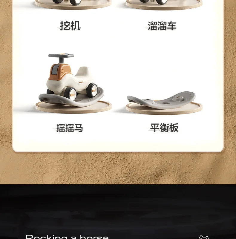 Four-in-One Multifunctional Ride-On Toy for Kids Excavator Rocking Horse Baby Yo-Yo Car with Battery Power Unisex Plastic Toy