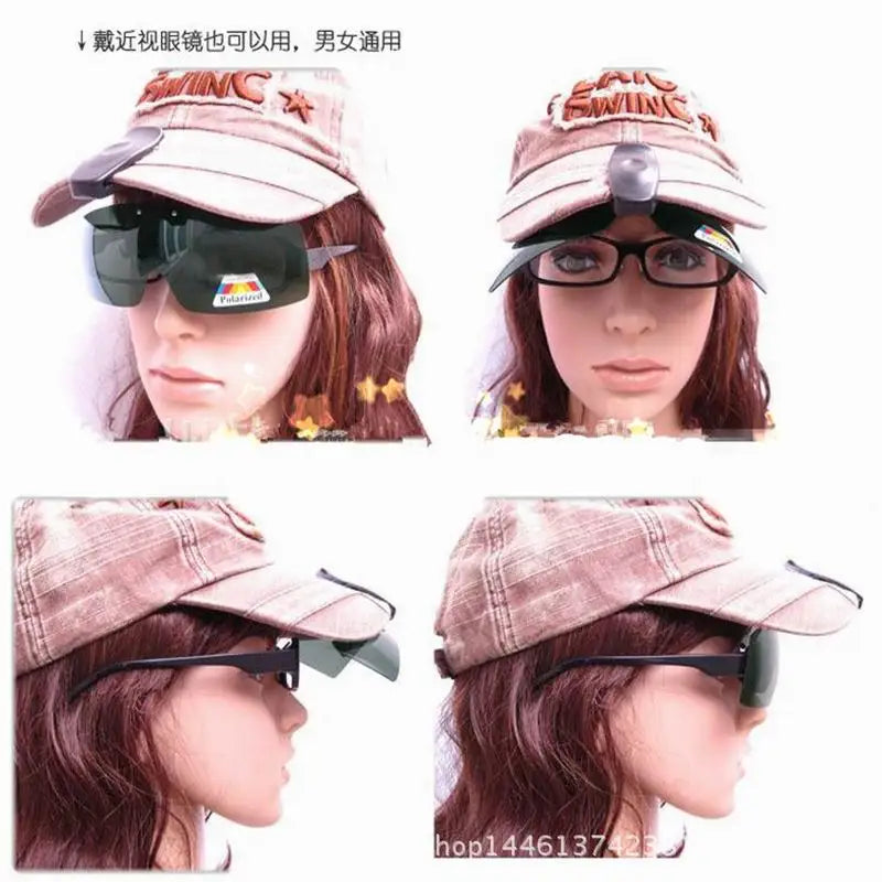 SU01 Fishing Sunglasses with Cap Clip Anti-UV Polarized Wine, Yellow, Gray, Black, Dark Green Coffee especially for Wore Glasses