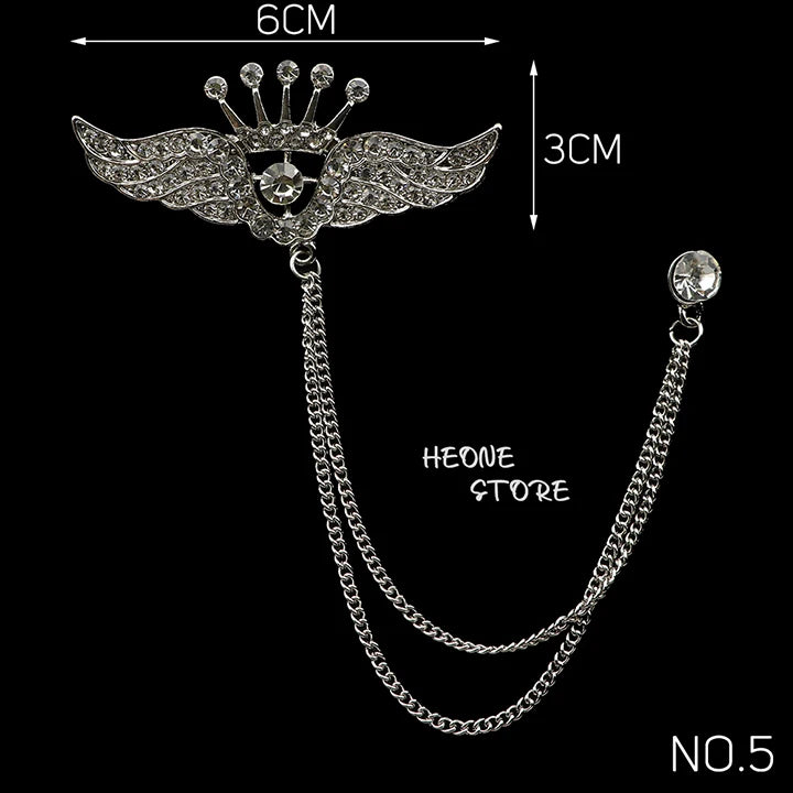 Golden Men Women Tassel Chain Lapel Pin Brooch Wings Crown Sword Scissors Retro Men Gift Wedding Banquet Daily Wear Accessories