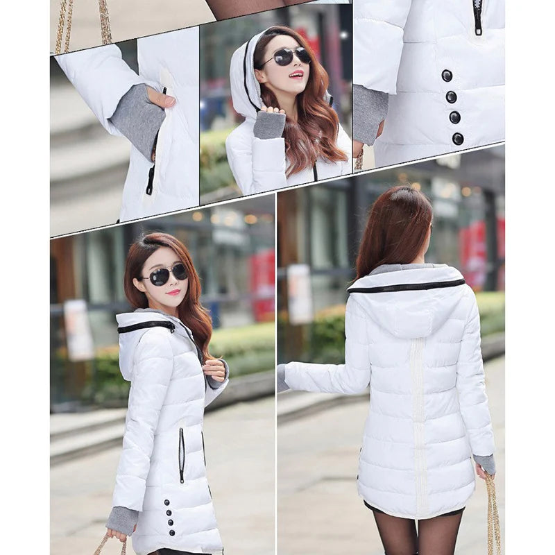 Warm Winter Jackets for Women Fashion cotton padded Parkas Casual Hooded Long Coat Thicken Zipper Slim Fit Plus Size Long Parka
