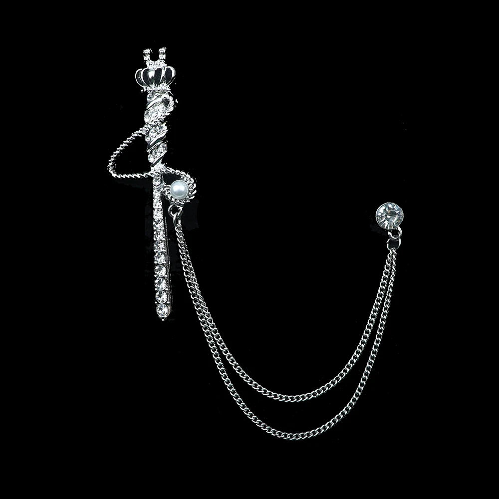 Man Brooch Cross Suit Tassel Chain Lapel Pin Suit Shirt Collar Brooch Badge Retro Pins Wedding Party Dance Neckwear Accessories