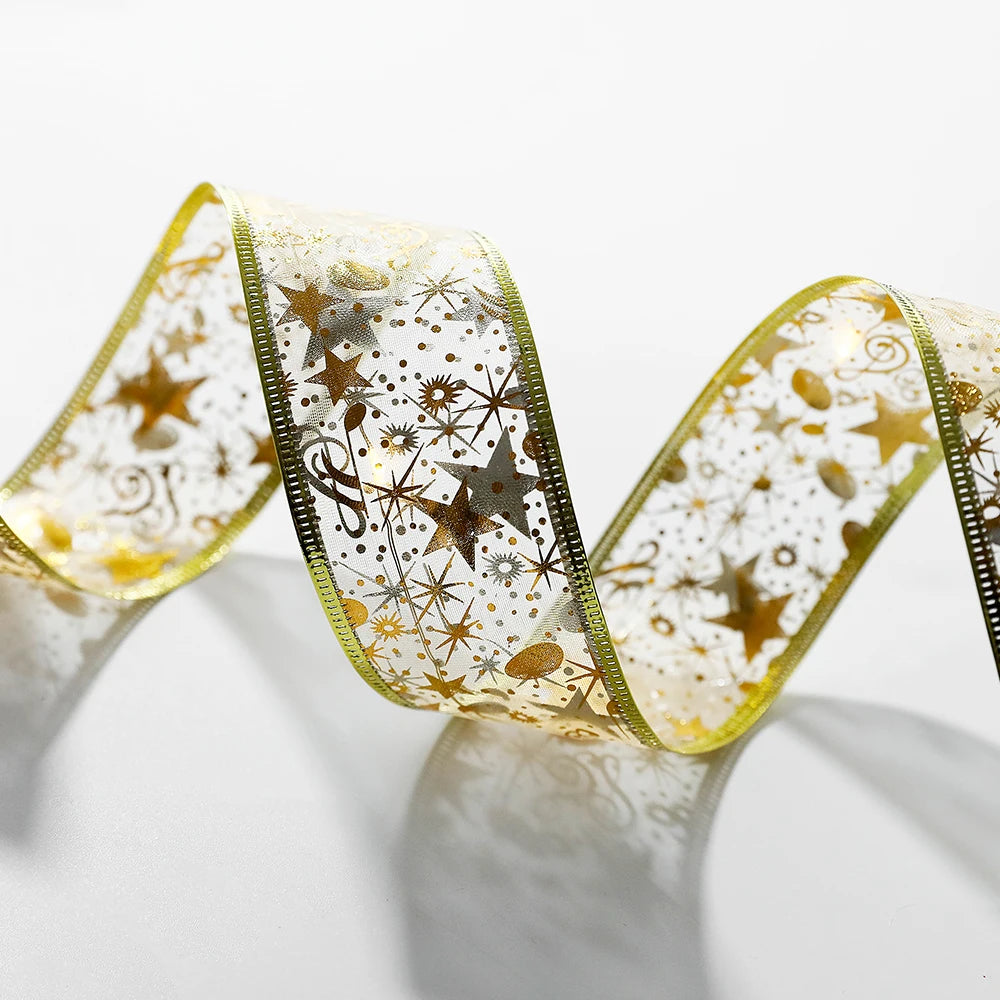 Christmas Decoration LED Ribbon Lights Christmas Tree Ornaments DIY Lace Bows String Lights Navidad Home Decors New Year 2023