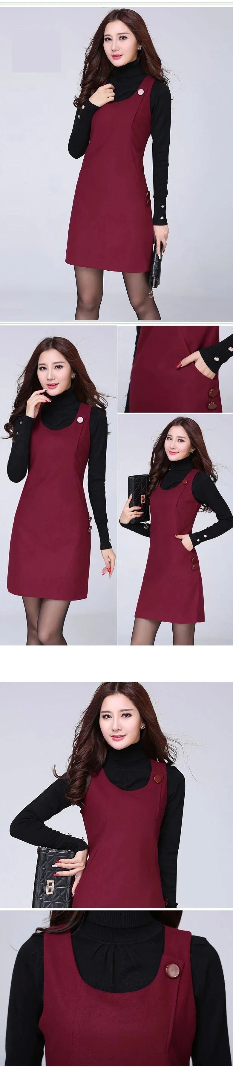 Hot Woolen Dresses Women 2025 Spring Autumn Winter Sleeveless Vest Dress With pocket All-match Lady Plaid Vest Slim Dresses 5XL