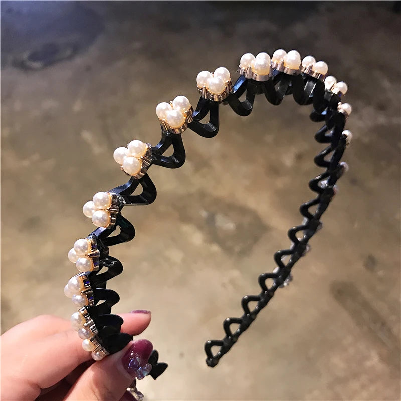 Non-Slip Rhinestone Hairbands Elastic Flower Fashion Pearl Women Hair Hoop Bands Headband Bezel Girls Hair Accessories Headdress