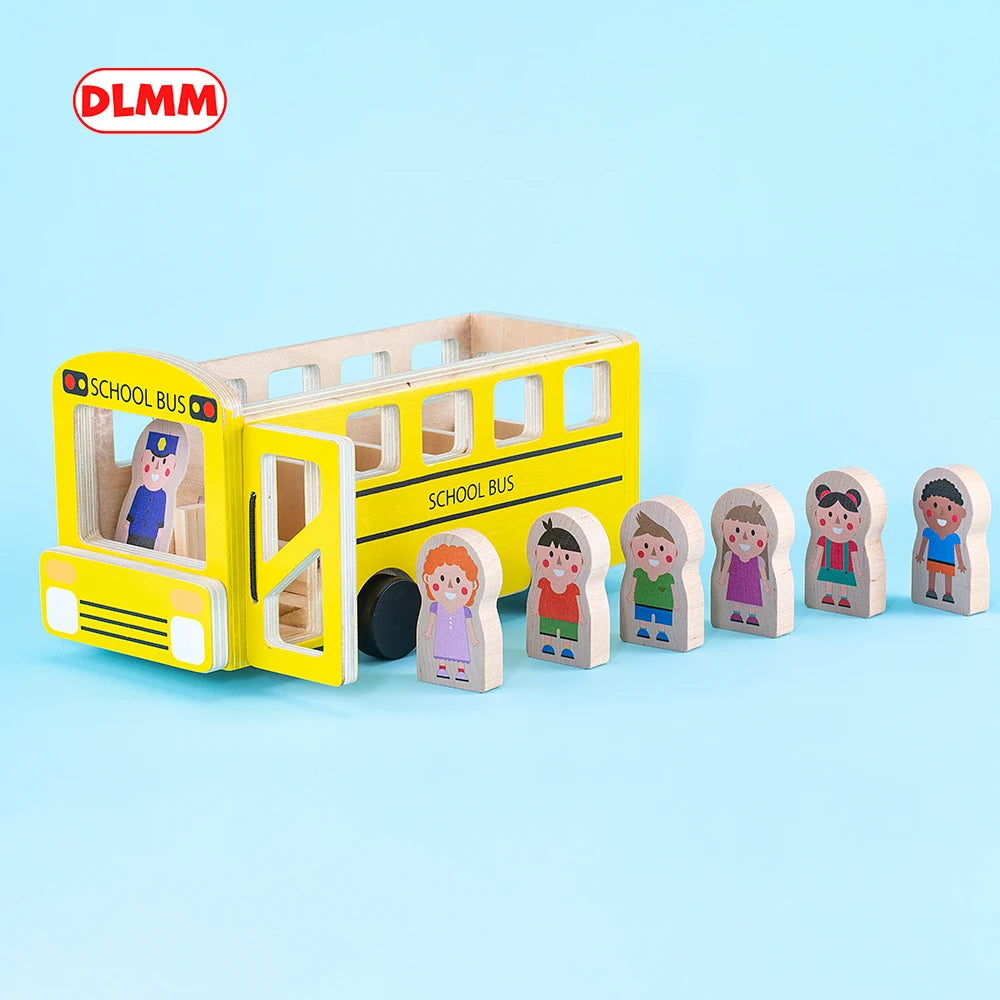 Wooden School Bus Toy Eco Friendly  Wooden School Bus Classic Toys Montessori Education Campus Bus Wooden Toys