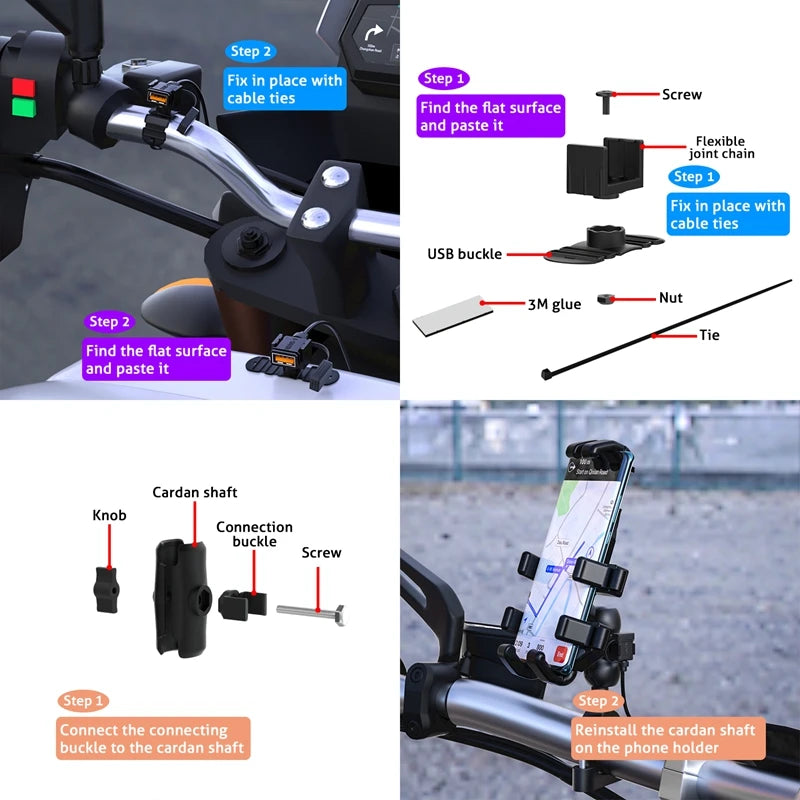 Motorcycle Supplies Dual USB Fast Charging Smart Chip Safety Device Waterproof Mobile Phone Adapter Usb Chargers for Motorbik