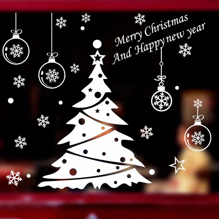Christmas Tree Decoration Glass Windows Wall Stickers Snowflake Living Room Decals Festival Home Decor Happy New Year Wallpaper