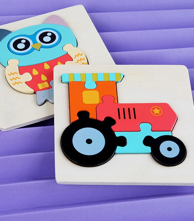 Kids Wooden Toys 3D Wood Puzzle Cartoon Animals Cognitive Jigsaw Puzzle Early Learning Educational Toys For Children Gift