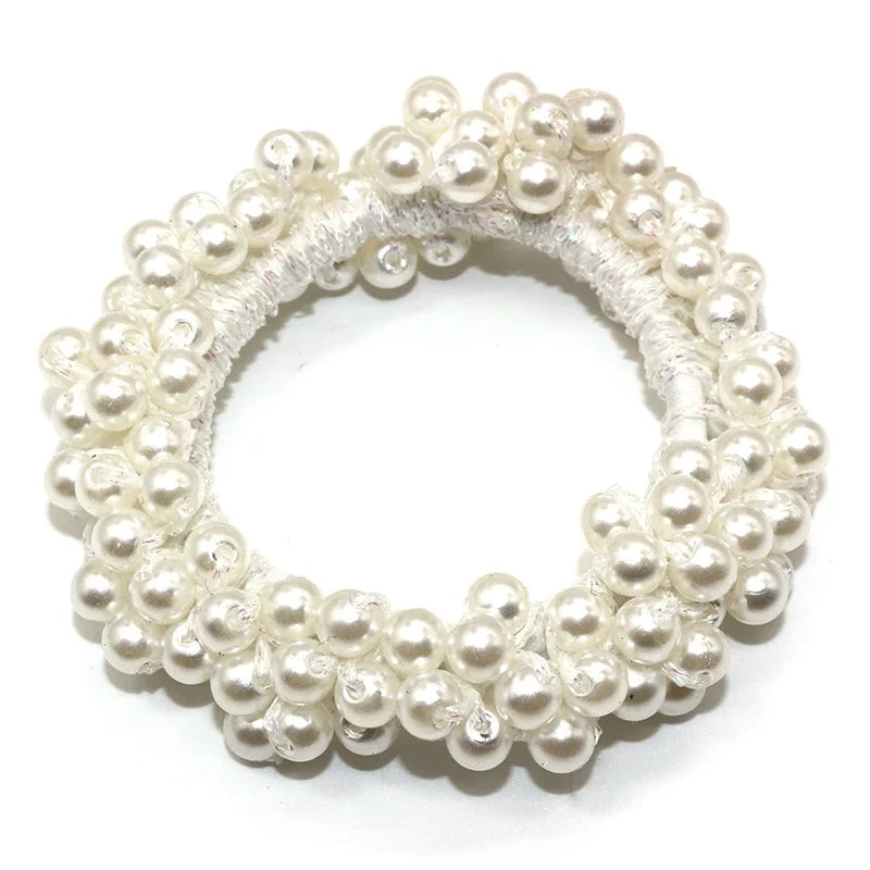 Cute Woman Big Pearl Rhinestone Elastic Hair Ties Luxury Hairband Scrunchies Girls Ponytail Holders Rubber Band Hair Accessories