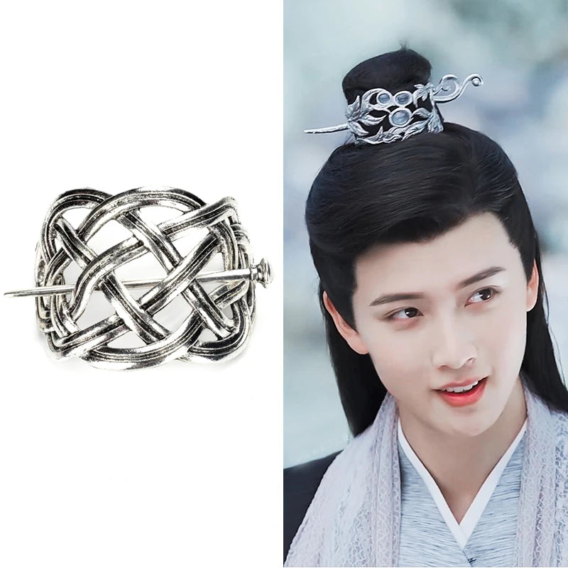 Silver Hair Accessories Crown For Men Chinese Ancient Dynasty Warrior Headdress Historical Men Cosplay Headwear