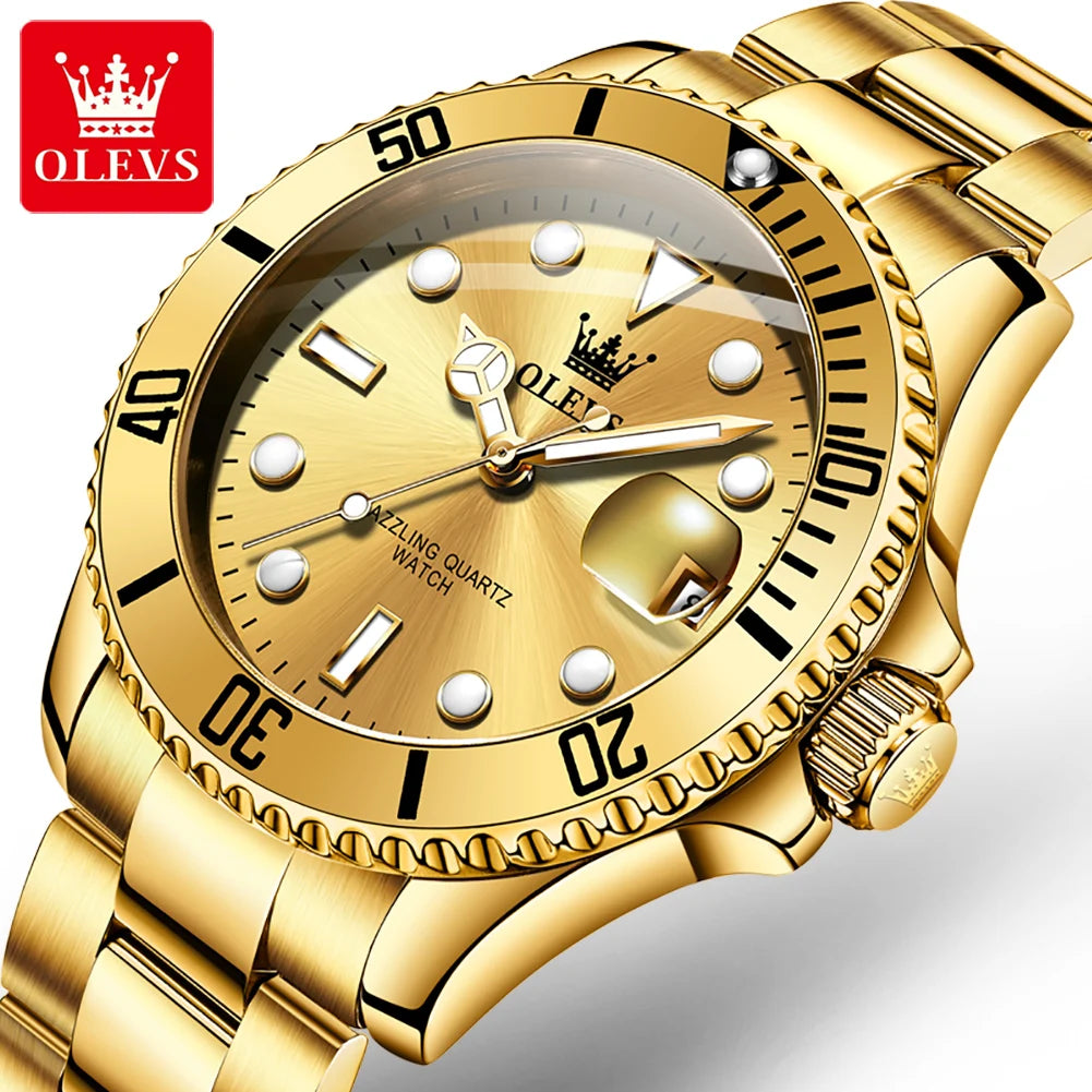 Fashion Business Men WristWatch OLEVS Brand 5885 Stainless Steel Strap Quartz Waterproof Analog Watch for Men