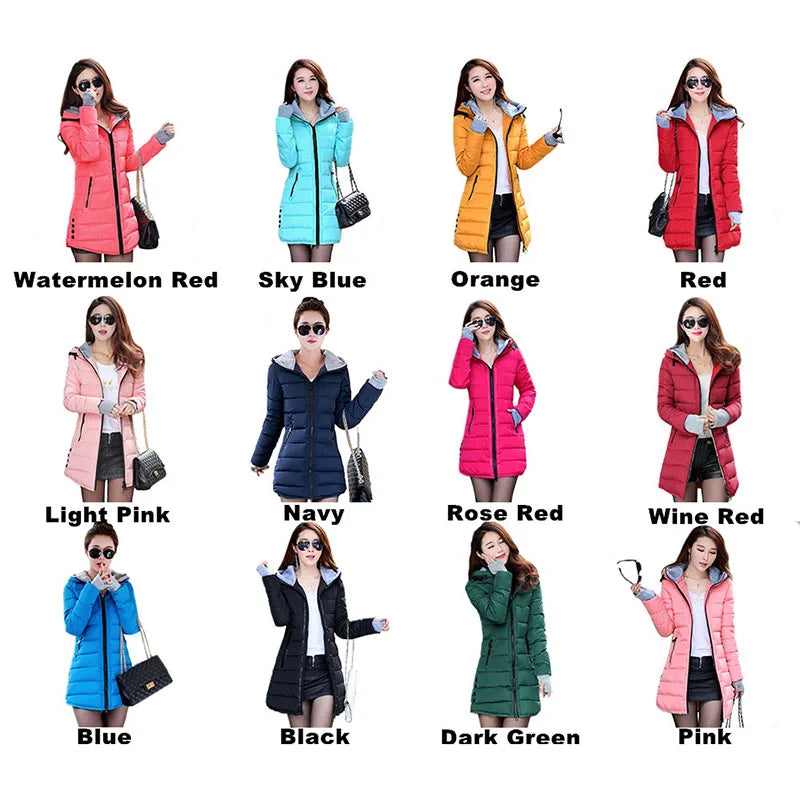 Warm Winter Jackets for Women Fashion cotton padded Parkas Casual Hooded Long Coat Thicken Zipper Slim Fit Plus Size Long Parka