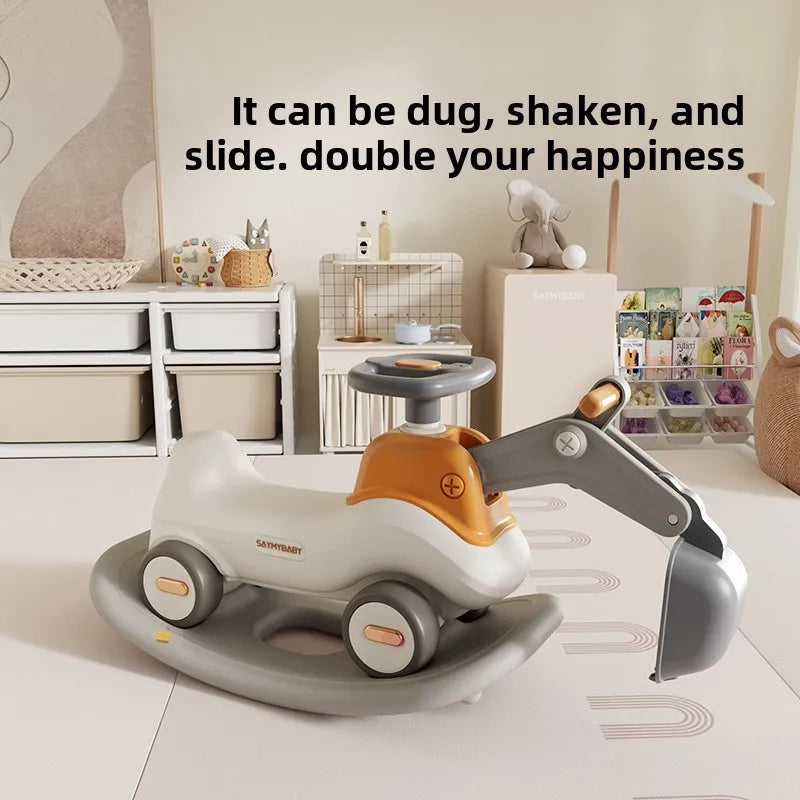 Four-in-One Multifunctional Ride-On Toy for Kids Excavator Rocking Horse Baby Yo-Yo Car with Battery Power Unisex Plastic Toy