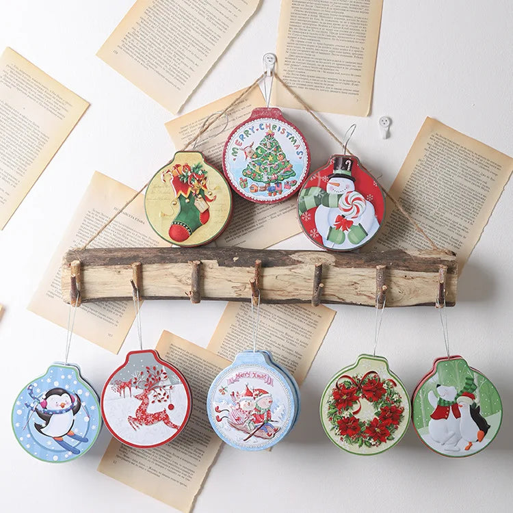 Christmas Candy Gift Packaging Iron/Tin Box Sweet Jar Christmas Tree Hanging Ornament Party Handmade Cookies Decoration