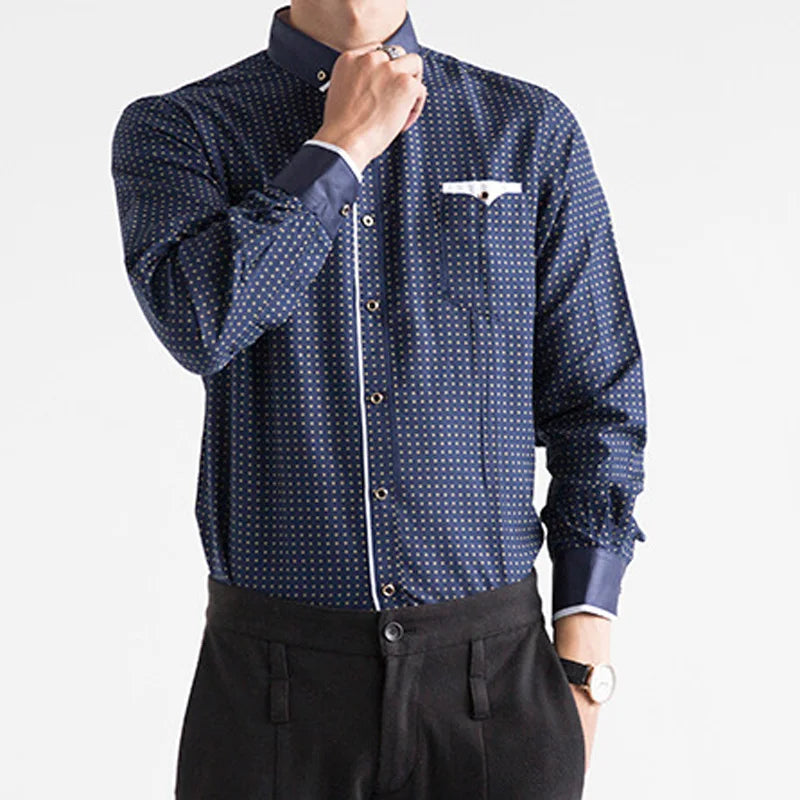 2025 Men Shirt Fashion Formal Shirts for Men Long Sleeved Printed Slim Fit Male Social Business Dress Shirt Drop Shipping MY199