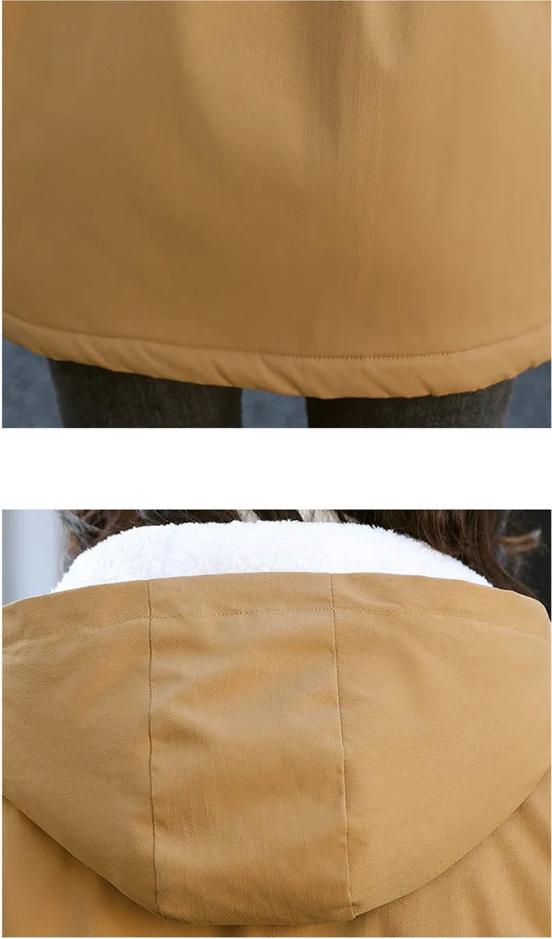 Windbreaker Women Jackets New Winter Mid-Length Loose Coat Hooded Lace-UP Female Jacket Plus Velvet Warm Outwear Ladies Outcoat