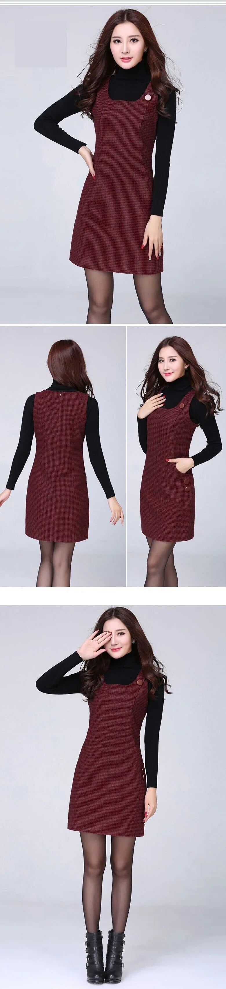 Hot Woolen Dresses Women 2025 Spring Autumn Winter Sleeveless Vest Dress With pocket All-match Lady Plaid Vest Slim Dresses 5XL