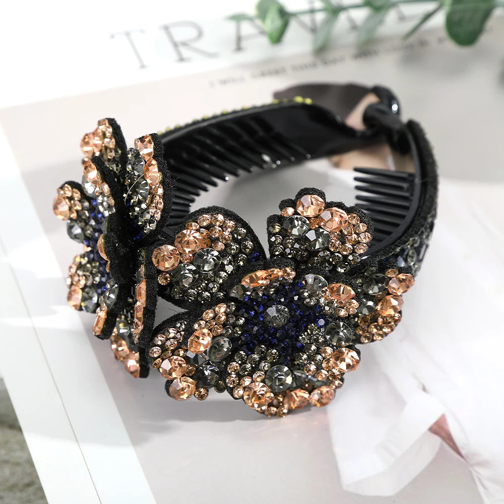 AWAYTR Women Flower Hair Clips Claw Rhinestone Ponytail Hair Accessories Hairpins Ladies Headbands Girls Ornaments Barrettes