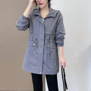 Windbreaker Women Jackets New Winter Mid-Length Loose Coat Hooded Lace-UP Female Jacket Plus Velvet Warm Outwear Ladies Outcoat