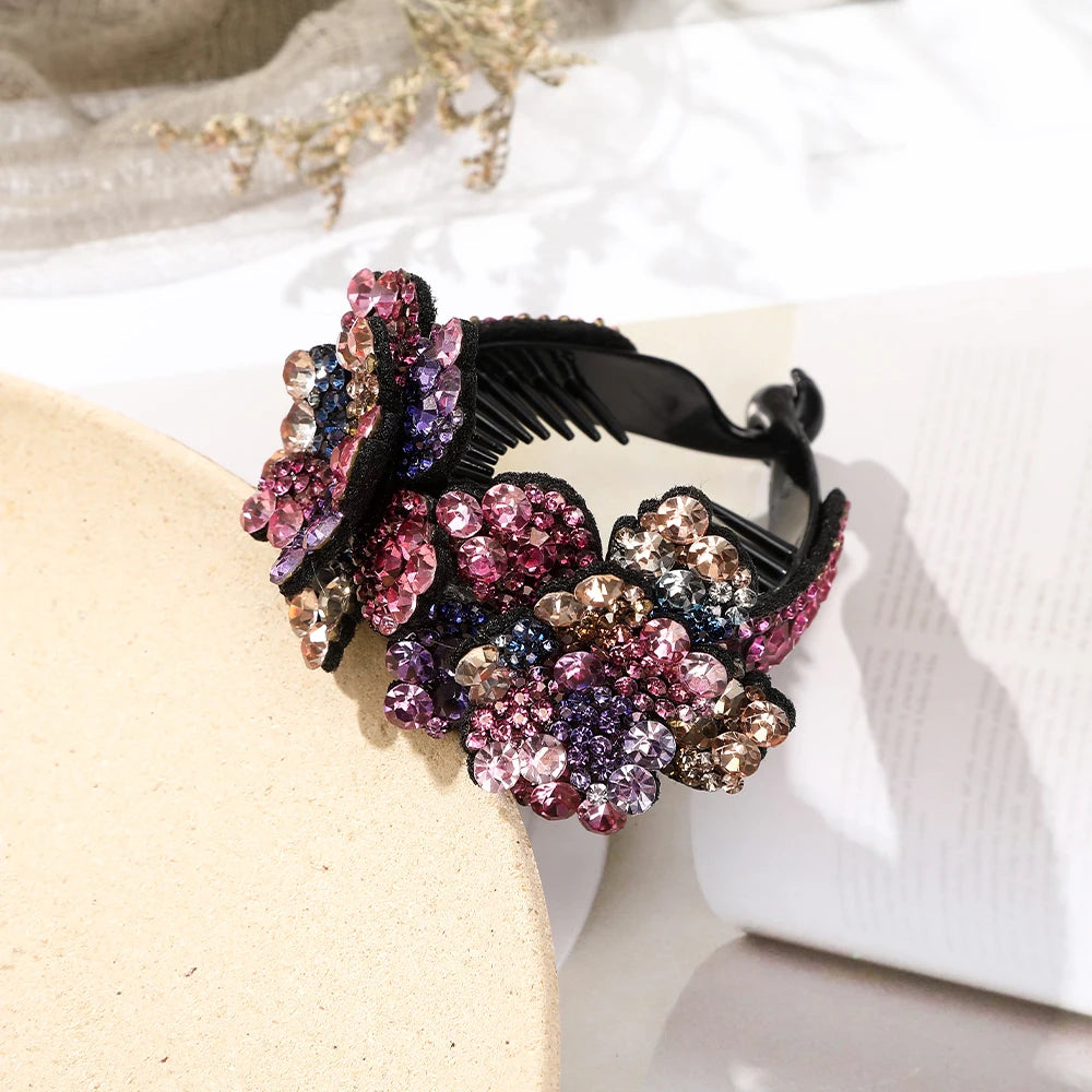 AWAYTR Women Flower Hair Clips Claw Rhinestone Ponytail Hair Accessories Hairpins Ladies Headbands Girls Ornaments Barrettes