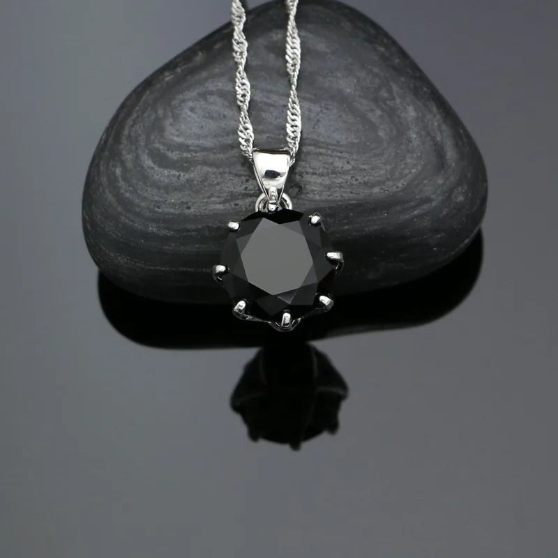 Punk Silver Jewellery Silver 925 Jewelry Sets for Women Black Cubic Zirconia Earrings/Pendant/Necklace/Ring/Bracelet
