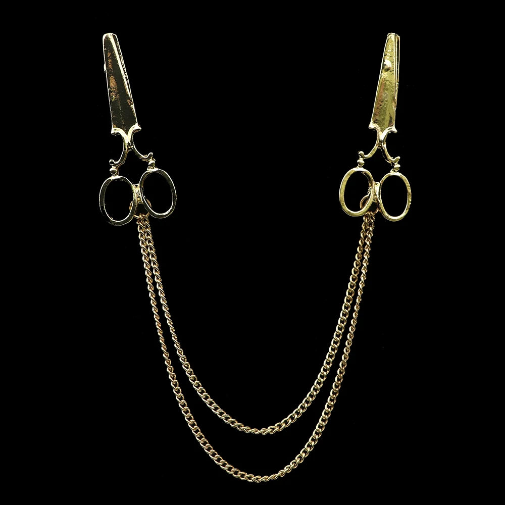Golden Men Women Tassel Chain Lapel Pin Brooch Wings Crown Sword Scissors Retro Men Gift Wedding Banquet Daily Wear Accessories