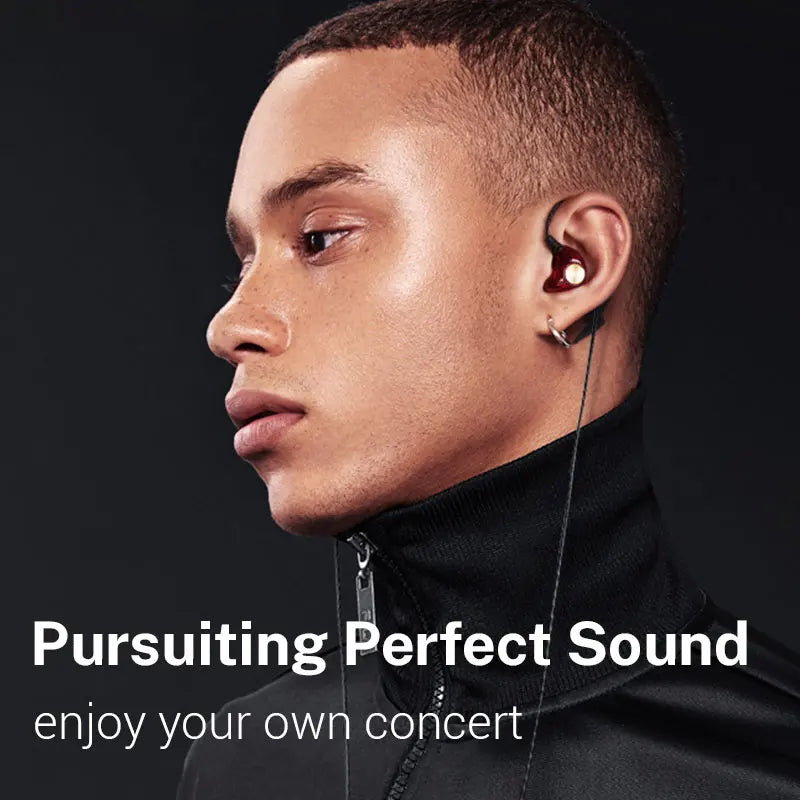 Wired Headphones with Microphone In Ear Monitor Earbuds Metal Bass HiFi Earphone Dual Drive Sport Noise Cancelling Headset