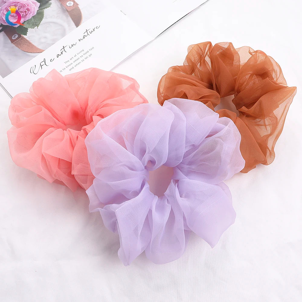 2020Korean Big Size Organza Hair Scrunchies For Women Elastic Hair Bands Girl Headwear Ponytail Holder Hair Tie Hair Accessories