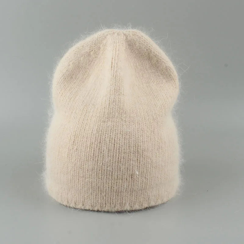 Autumn Winter Hat For Women 70% Rabbit Fur Winter Cap Fashion Warm Knitted Beanie Hats Women Solid Adult Cover Head Caps