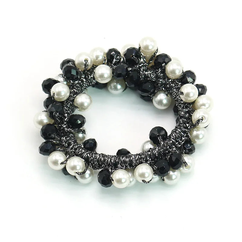Cute Woman Big Pearl Rhinestone Elastic Hair Ties Luxury Hairband Scrunchies Girls Ponytail Holders Rubber Band Hair Accessories