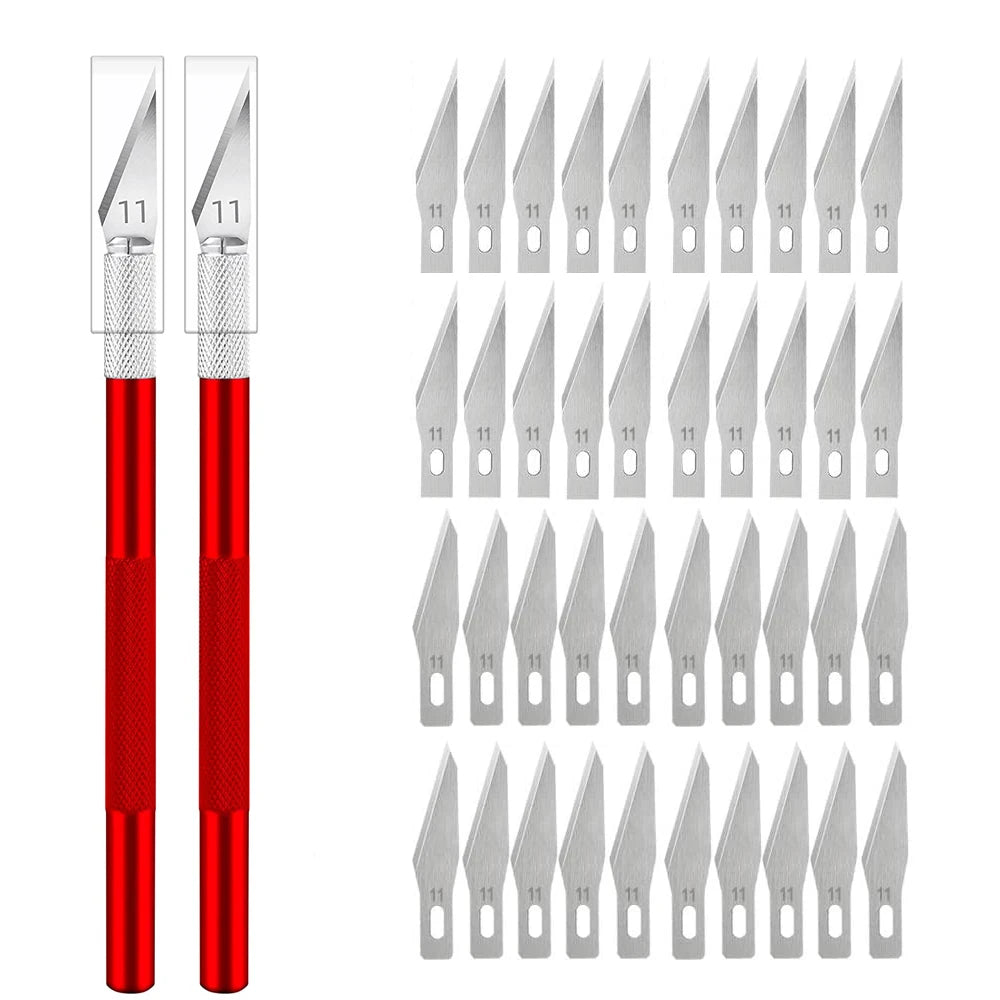 Engraving Non-Slip Metal Knife Kit + 40/10pcs #11 Blades Cutter Craft Knives for Mobile Phone PCB Repair Hand Tools