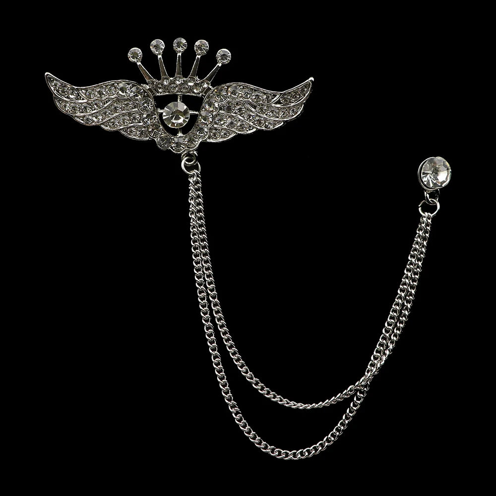 Golden Men Women Tassel Chain Lapel Pin Brooch Wings Crown Sword Scissors Retro Men Gift Wedding Banquet Daily Wear Accessories