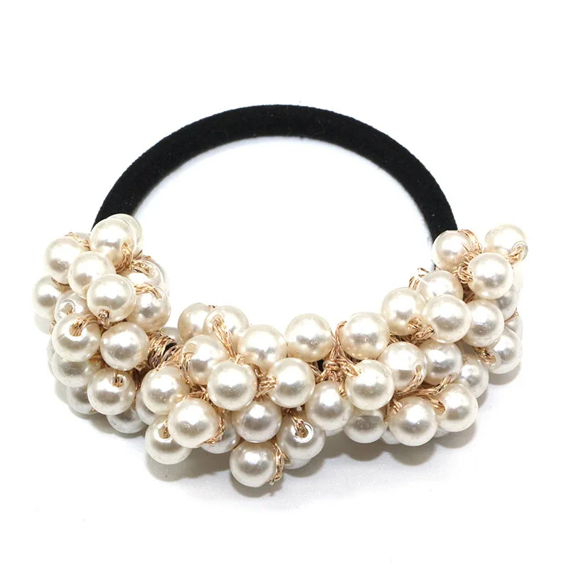 Cute Woman Big Pearl Rhinestone Elastic Hair Ties Luxury Hairband Scrunchies Girls Ponytail Holders Rubber Band Hair Accessories