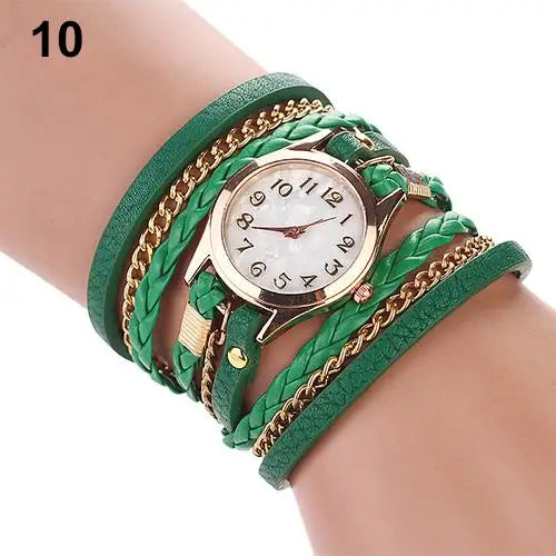 Wrist Watch Women Vintage Multilayer Faux Leather Alloy Braided Bracelet Wrist Watch Jewelry Women Quartz Watch Bracelet
