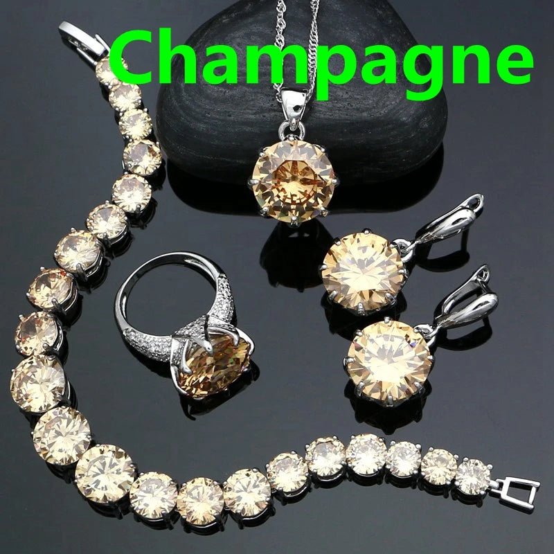 Punk Silver Jewellery Silver 925 Jewelry Sets for Women Black Cubic Zirconia Earrings/Pendant/Necklace/Ring/Bracelet