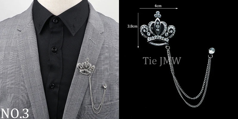 Man Brooch Cross Suit Tassel Chain Lapel Pin Suit Shirt Collar Brooch Badge Retro Pins Wedding Party Dance Neckwear Accessories