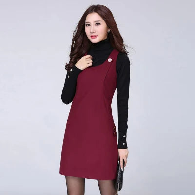 Hot Woolen Dresses Women 2025 Spring Autumn Winter Sleeveless Vest Dress With pocket All-match Lady Plaid Vest Slim Dresses 5XL