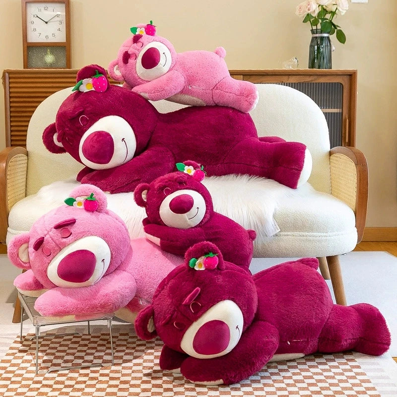 Kawaii Bear Strawberry Super Soft Plush Toy Washed Techniques for Sofa Bedroom Stuffed Animal Kids Girls Friends Festivals