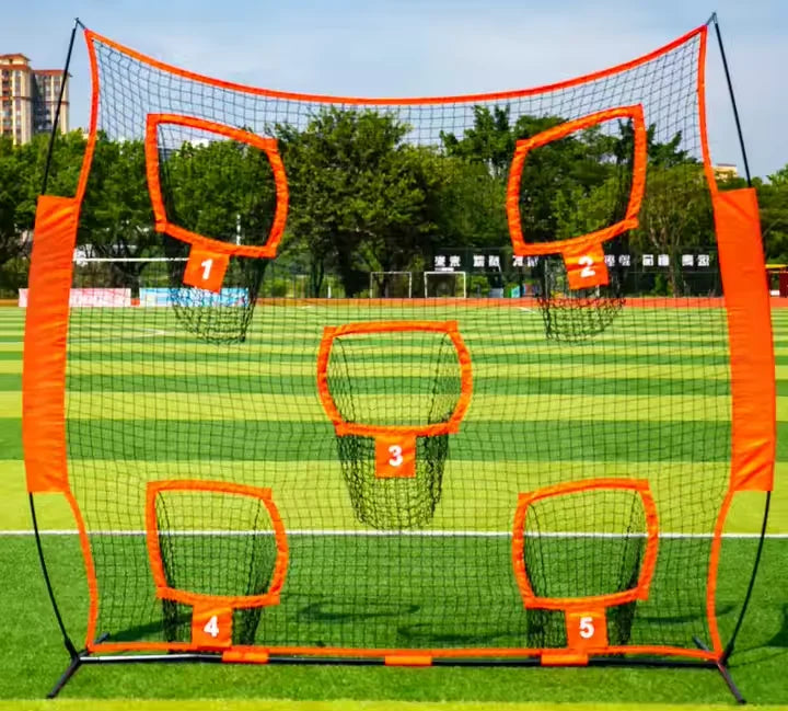 7 x 7 ft Football Nets and Target Training Equipment with 5 Pockets to Improve Accuracy in Throwing Football Goal