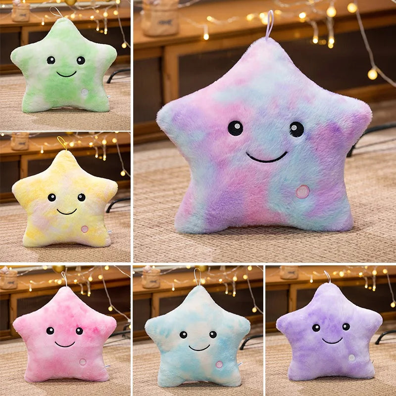 Cute Star LED Light Glow in Dark Stuffed Pillow Doll Luminous Pillow Toy with PP Cotton Filling Kids Toys for Children